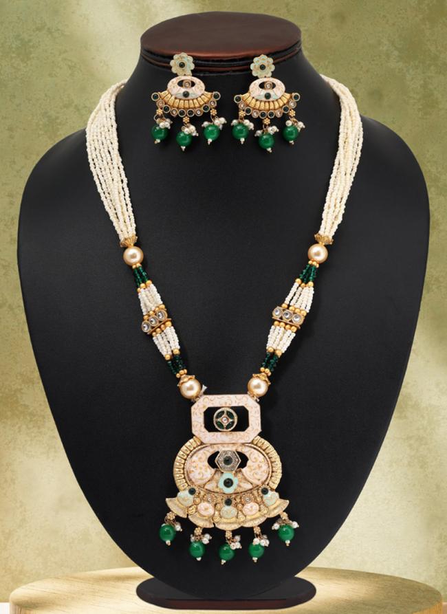   Wedding Wear  Green Color Matte Gold Meenakari Necklace Set